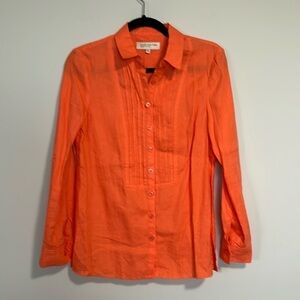 Jones New York Sport Petite Button Down Blouse 100% Linen Petite Small Orange